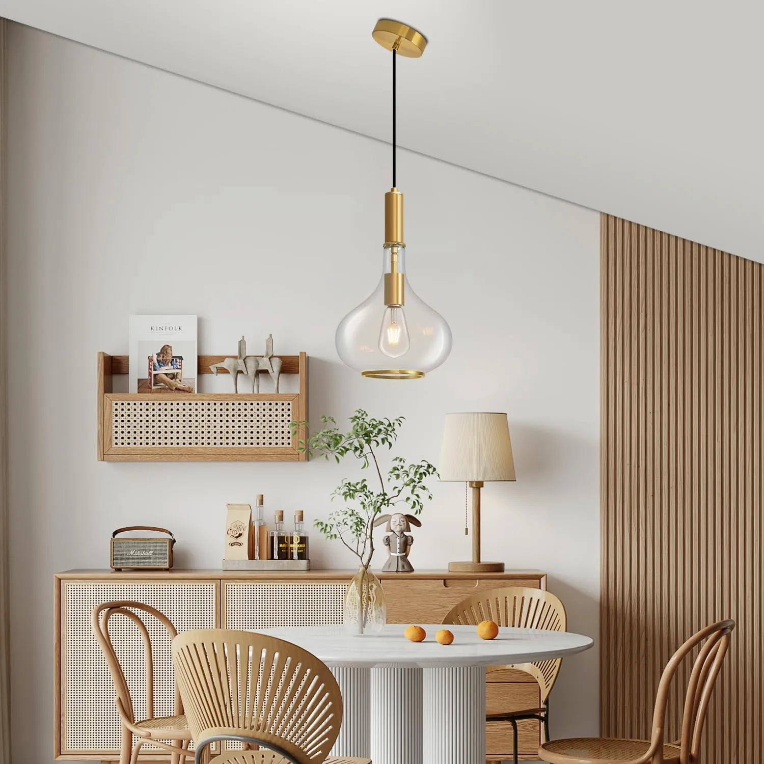 Gold Pendant Light Fixtures, Pendant Lights Kitchen Island with Clear Glass, 1 Light Hanging Ceiling Lights for Kitchen Island, Dining Room, Bedroom, Hallway, Farmhouse