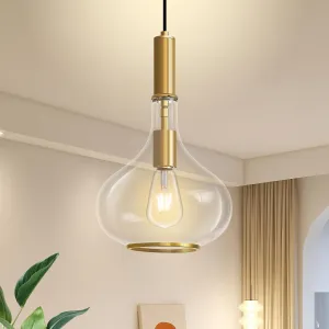 Gold Pendant Light Fixtures, Pendant Lights Kitchen Island with Clear Glass, 1 Light Hanging Ceiling Lights for Kitchen Island, Dining Room, Bedroom, Hallway, Farmhouse