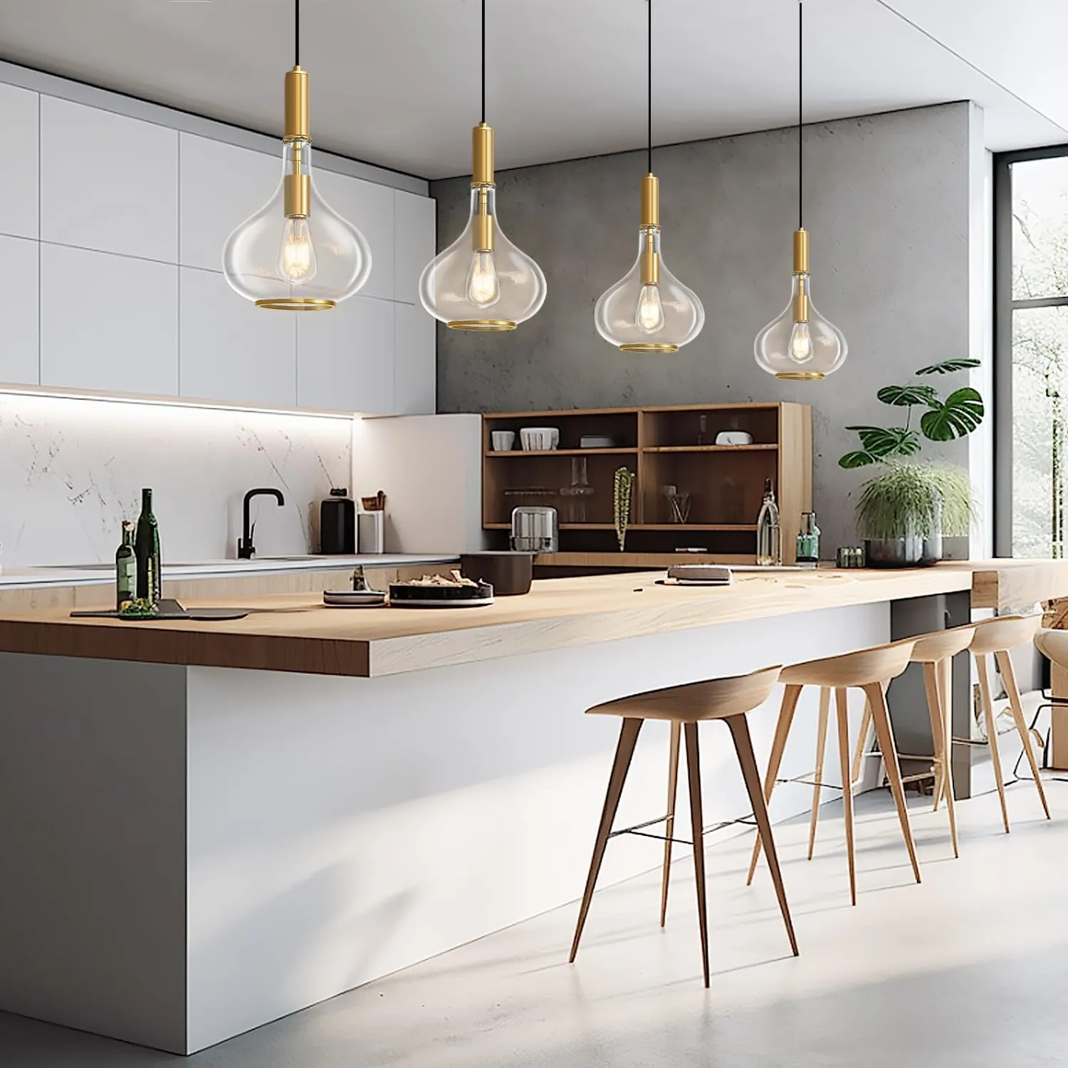 Gold Pendant Light Fixtures, Pendant Lights Kitchen Island with Clear Glass, 1 Light Hanging Ceiling Lights for Kitchen Island, Dining Room, Bedroom, Hallway, Farmhouse