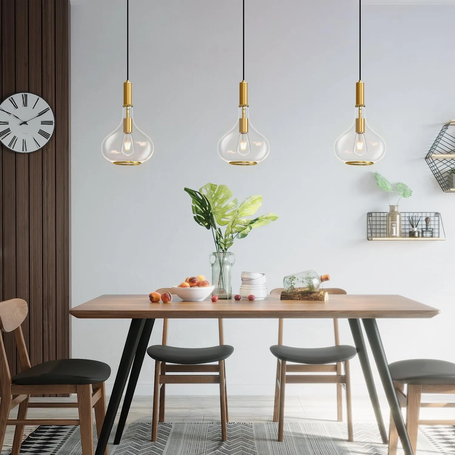Gold Pendant Light Fixtures, Pendant Lights Kitchen Island with Clear Glass, 1 Light Hanging Ceiling Lights for Kitchen Island, Dining Room, Bedroom, Hallway, Farmhouse