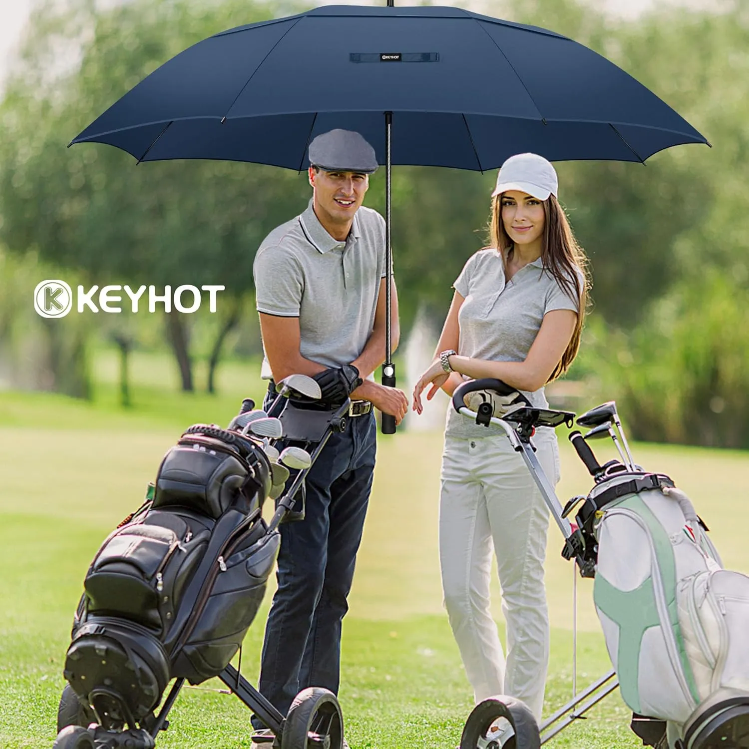 Golf Umbrella 51/56/62/68 Inch - Large Umbrellas Windproof Automatic Open- Heavy Duty Umbrella Double Canopy - Golf Push Cart Umbrella for Mens Women