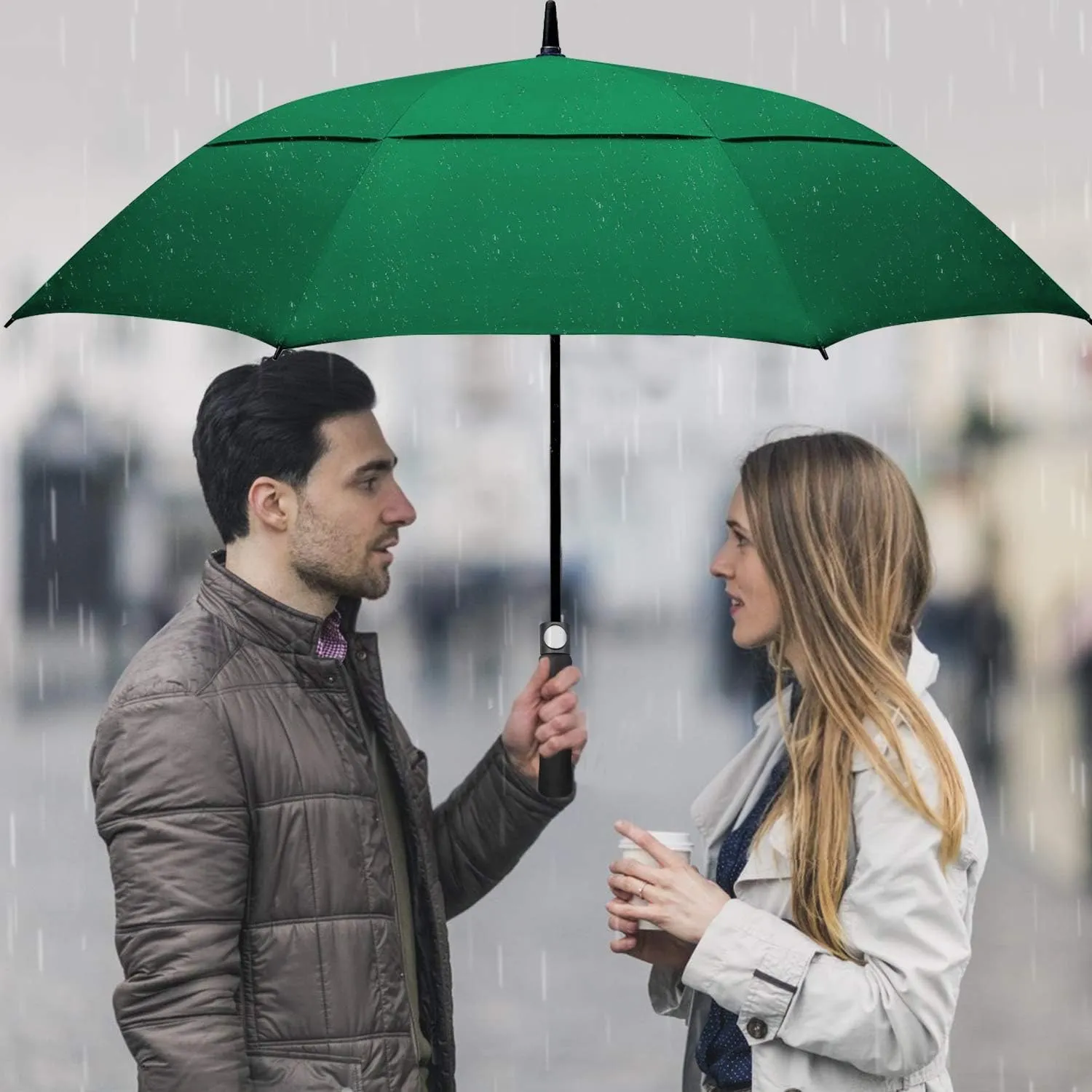 Golf Umbrella Large 58/62/68 Inch Automatic Open Golf Umbrella Extra Large Oversize Double Canopy Vented Umbrella Windproof Waterproof for Men and Women