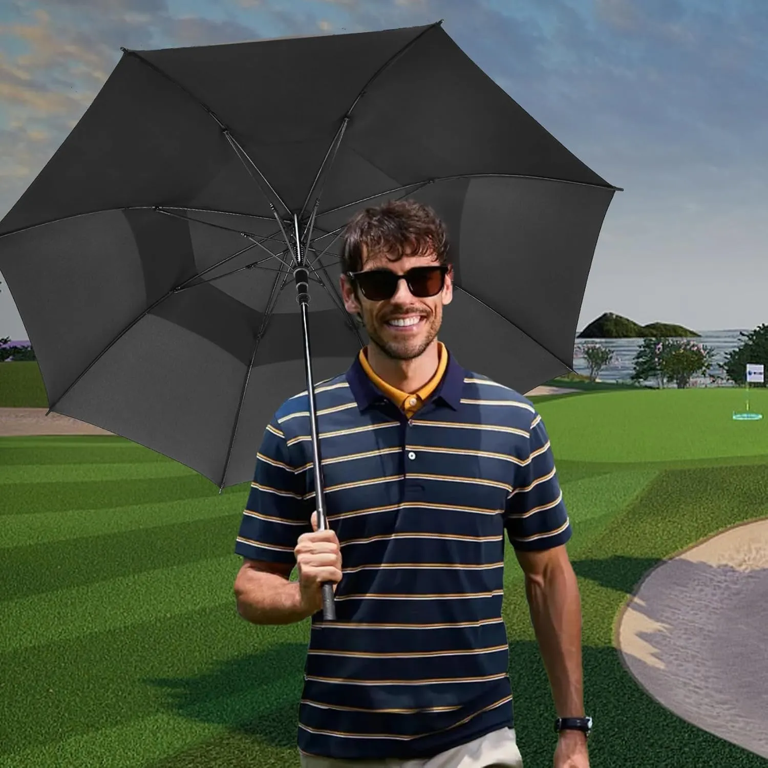 Golf Umbrella Large 62/68/72 Inch, Extra Large Oversize Double Canopy Vented Windproof Waterproof Umbrella, Automatic Open Golf Umbrella for Men and Women and Family.