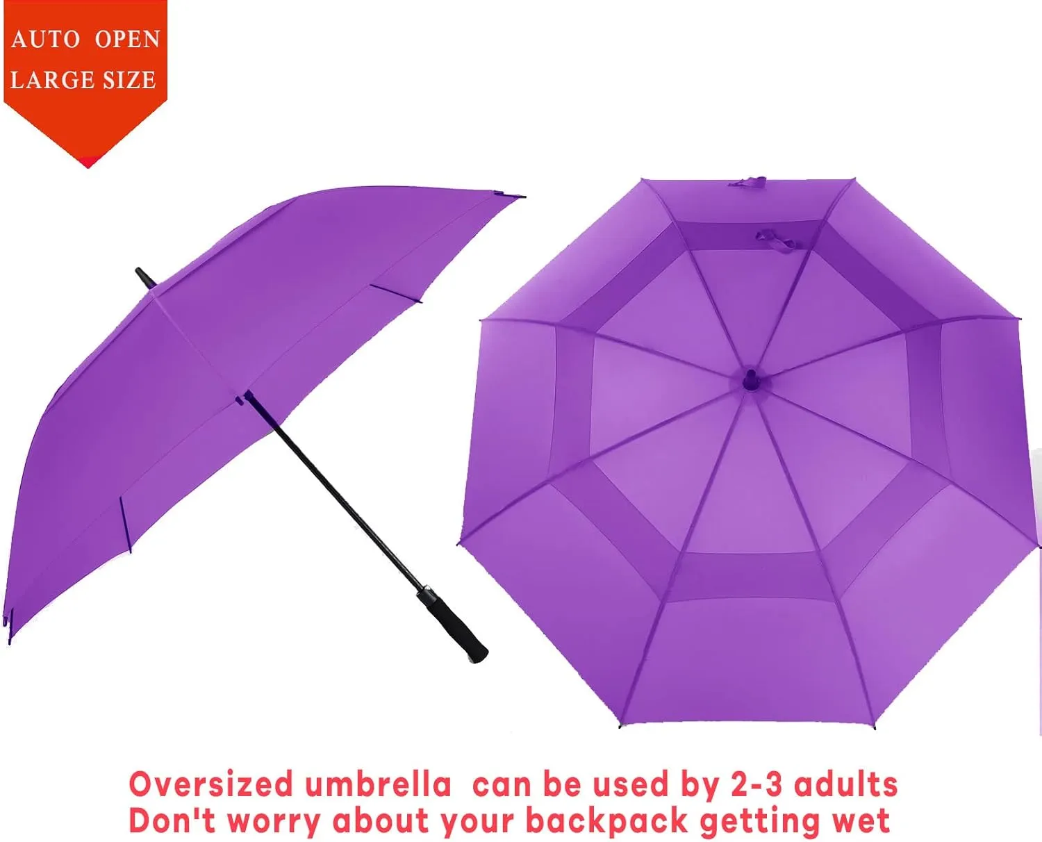 Golf Umbrella Large 62/68/72 Inch, Extra Large Oversize Double Canopy Vented Windproof Waterproof Umbrella, Automatic Open Golf Umbrella for Men and Women and Family.