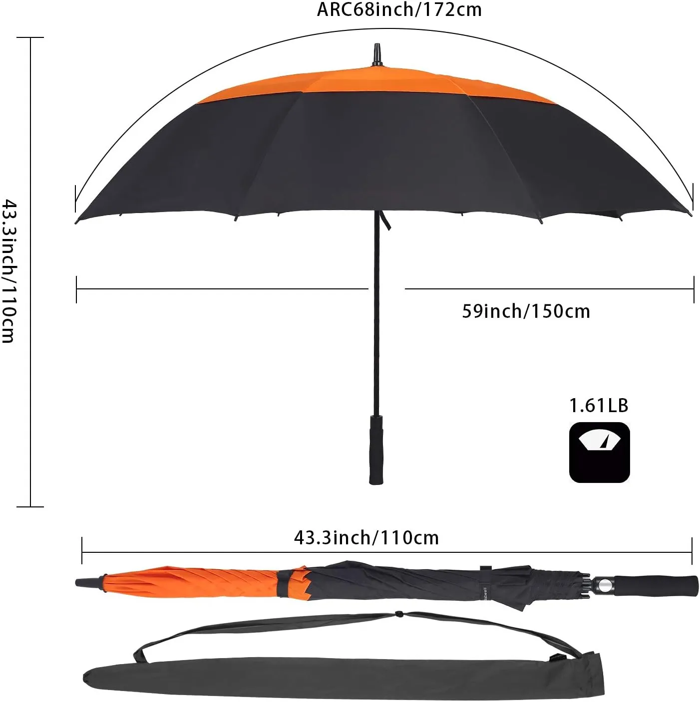 golf umbrella large oversize 68 inches air vent double canopy windproof automatic straight rain umbrellas for men and women
