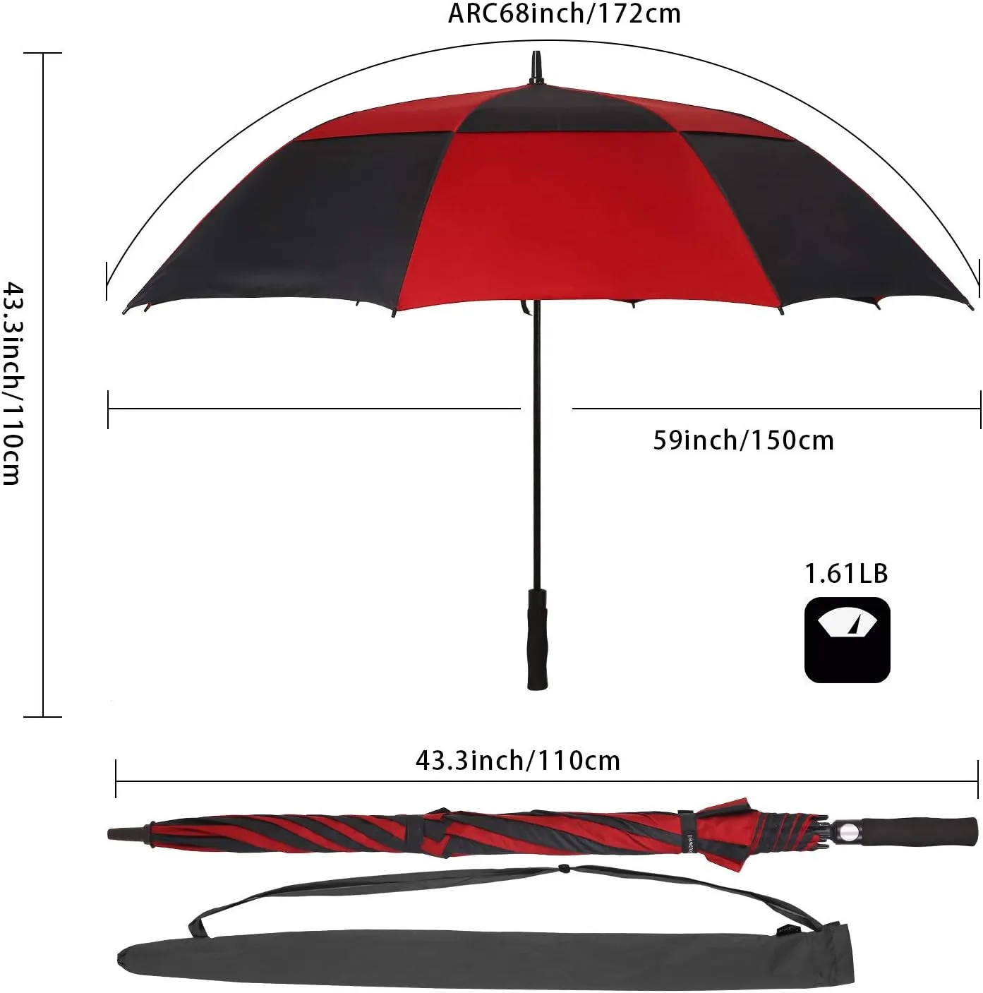 golf umbrella large oversize 68 inches air vent double canopy windproof automatic straight rain umbrellas for men and women