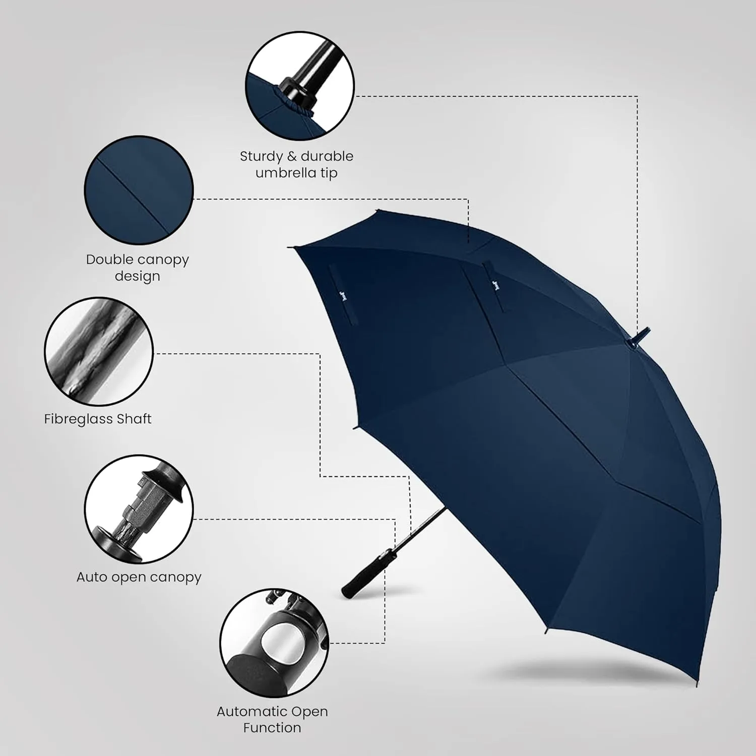 Golf Umbrella Windproof - 62/54/47 Inch Large Umbrellas For Rain Heavy Duty - Automatic Open Ultimate UV Protection - Water Repellent Double Canopy Vented - Best Sports Umbrella