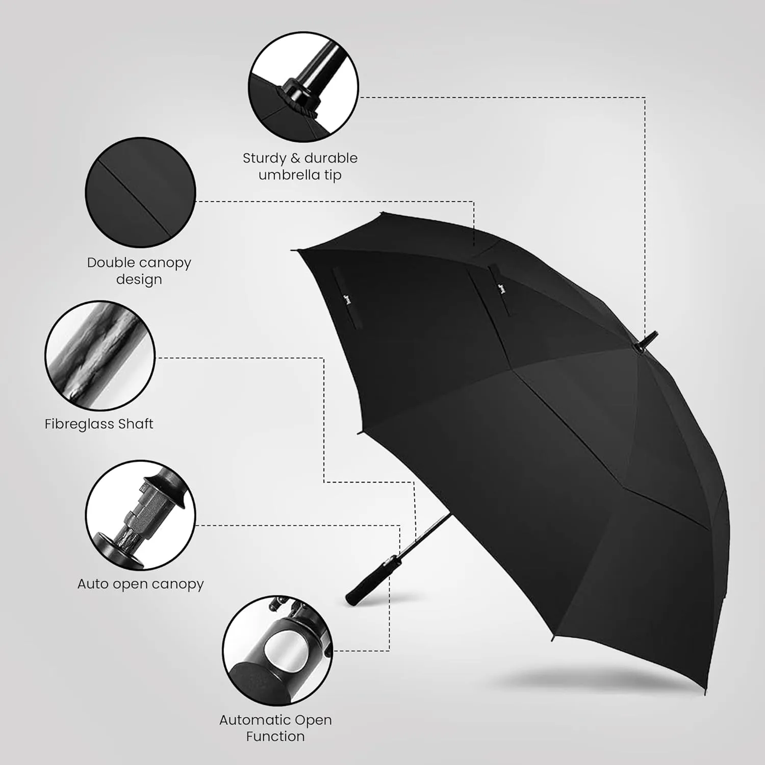 Golf Umbrella Windproof - 62/54/47 Inch Large Umbrellas For Rain Heavy Duty - Automatic Open Ultimate UV Protection - Water Repellent Double Canopy Vented - Best Sports Umbrella
