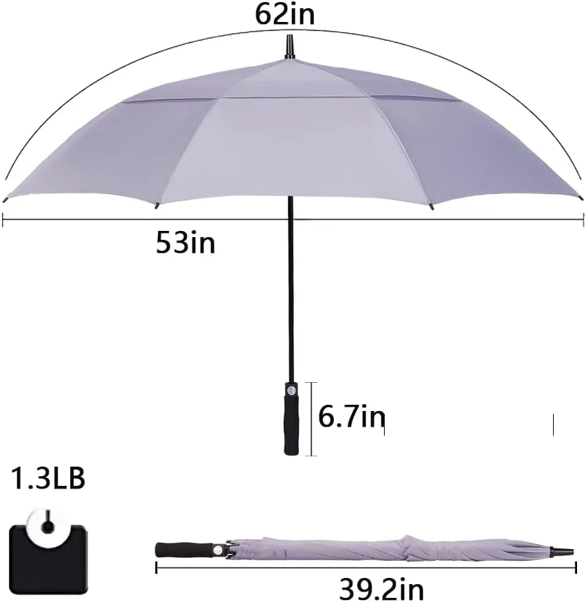 Goothdurs 62/68 Inches Golf Umbrella Automatic Open Windproof Waterproof Large Double Canopy Vented Rain Stick Umbrellas for Men Women