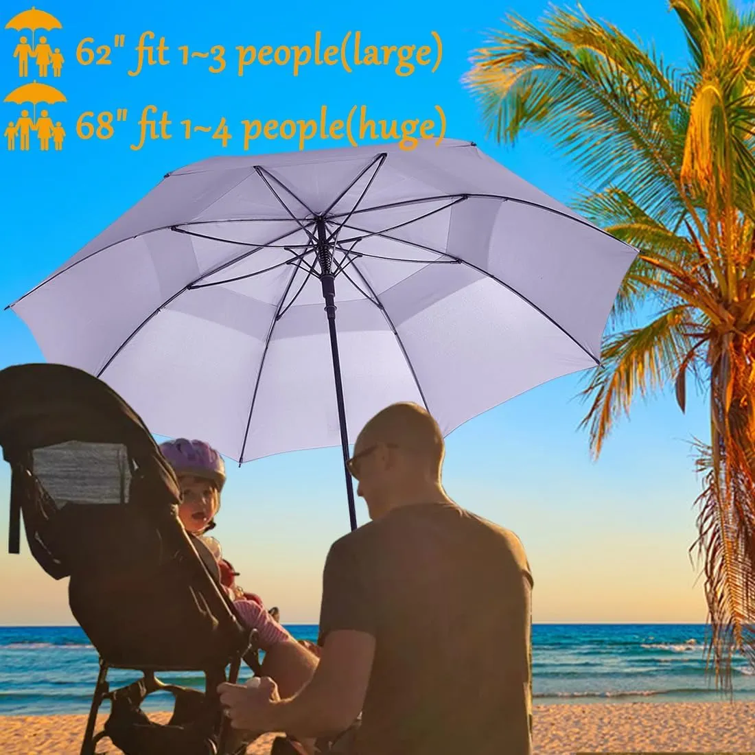 Goothdurs 62/68 Inches Golf Umbrella Automatic Open Windproof Waterproof Large Double Canopy Vented Rain Stick Umbrellas for Men Women