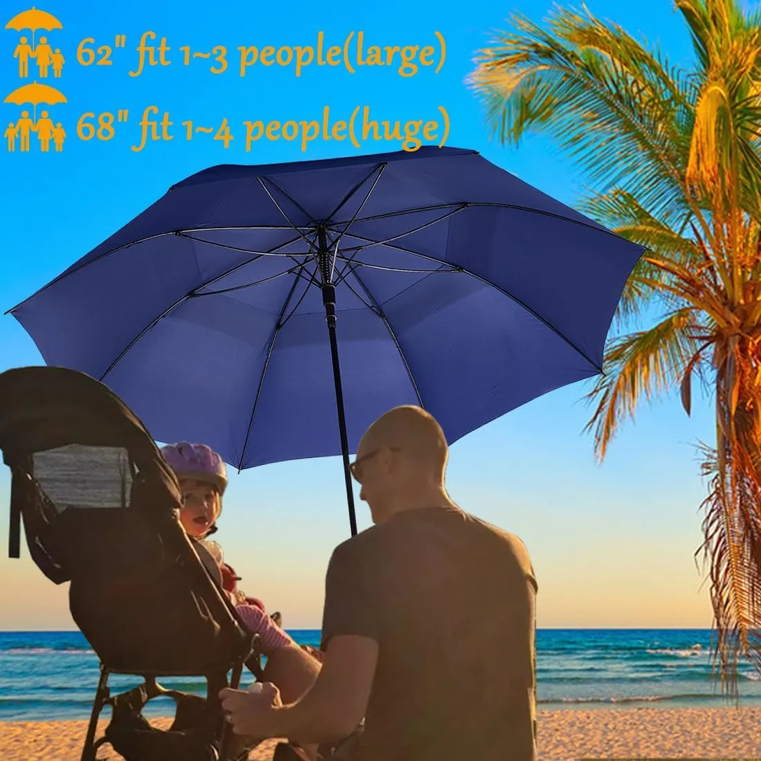 Goothdurs 62/68 Inches Golf Umbrella Automatic Open Windproof Waterproof Large Double Canopy Vented Rain Stick Umbrellas for Men Women