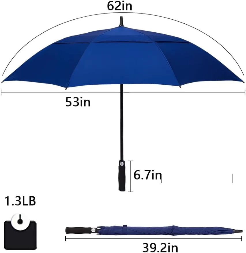 Goothdurs 62/68 Inches Golf Umbrella Automatic Open Windproof Waterproof Large Double Canopy Vented Rain Stick Umbrellas for Men Women