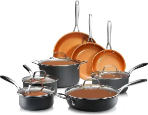 GOTHAM STEEL 14 Pc Ceramic Cookware Set Nonstick, Copper Pots and Pans Set Non Stick for Kitchen, Anodized Induction Pots and Pans for Cooking, Non Toxic Cookware Sets, Oven & Dishwasher Safe