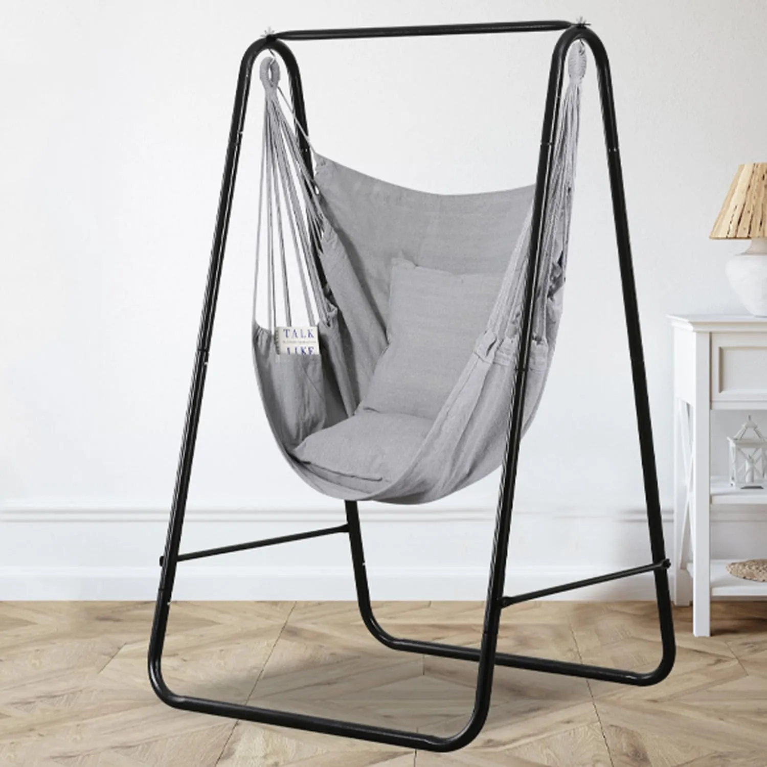 Goutime Hammock Chair,Indoor Hanging Rope Swing,Tree Swinging Chairs for Outside,Outdoor,Home, Bedroom,Patio,Yard,Garden,Balcony,Max 330 Lbs,Gray