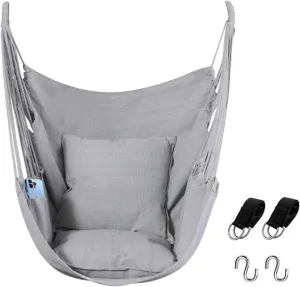 Goutime Hammock Chair,Indoor Hanging Rope Swing,Tree Swinging Chairs for Outside,Outdoor,Home, Bedroom,Patio,Yard,Garden,Balcony,Max 330 Lbs,Gray