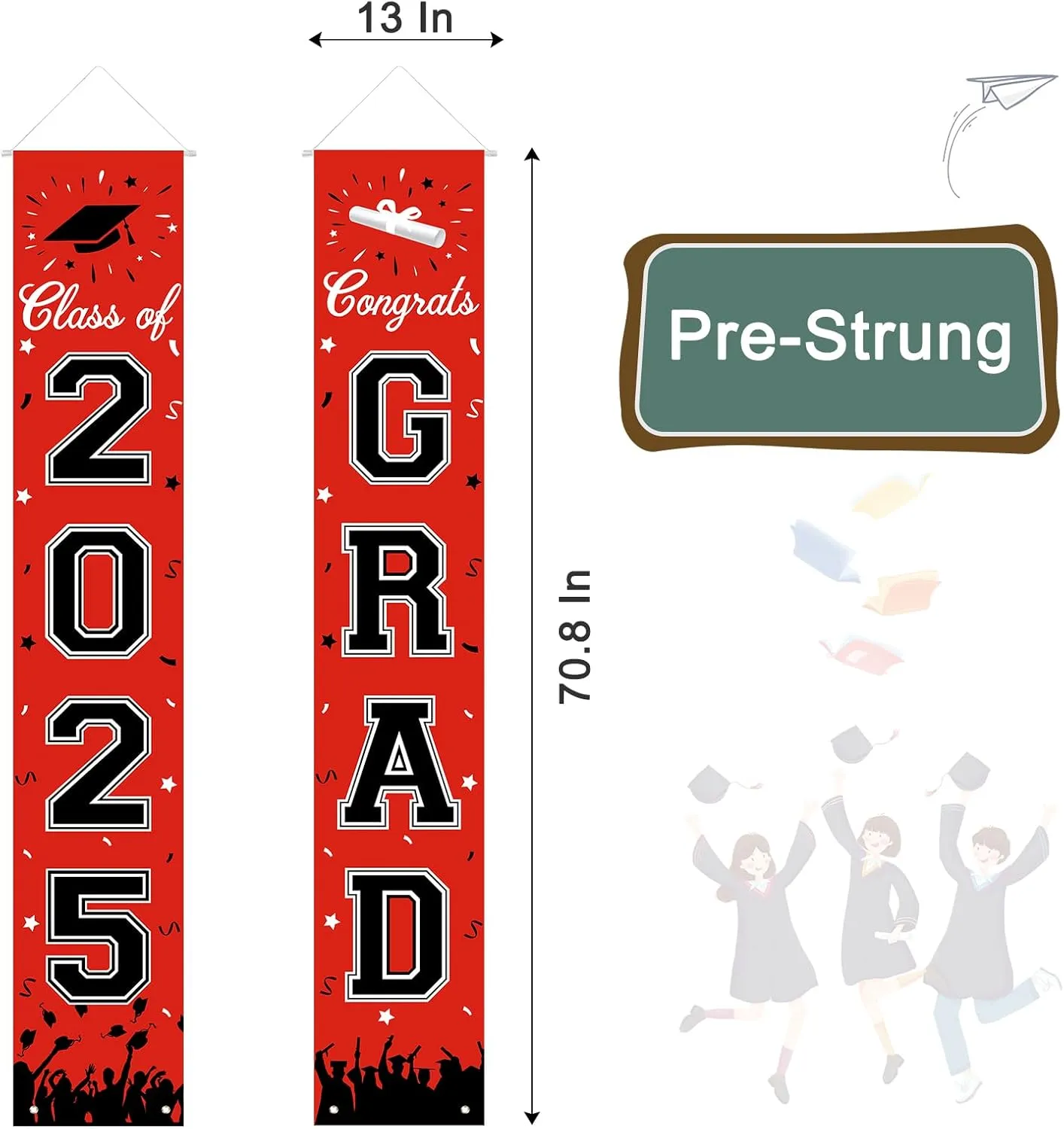 Graduation Decorations 2025, Graduation Banner Class of 2025, Hanging Congratulations/Congrats Grad Banner for Door and Porch, Party Decor - Red