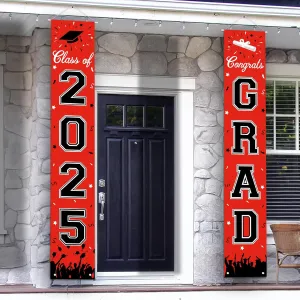 Graduation Decorations 2025, Graduation Banner Class of 2025, Hanging Congratulations/Congrats Grad Banner for Door and Porch, Party Decor - Red