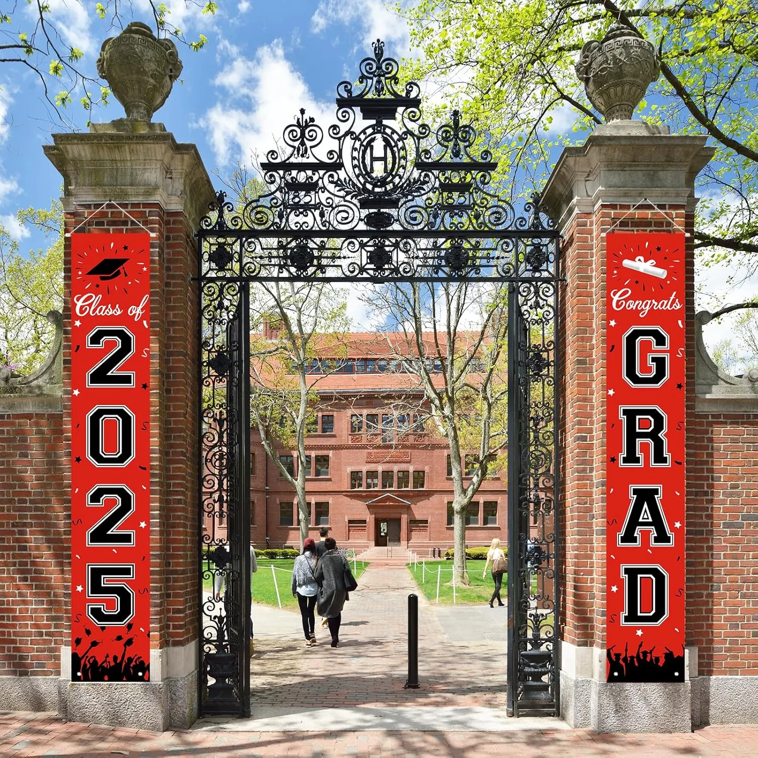 Graduation Decorations 2025, Graduation Banner Class of 2025, Hanging Congratulations/Congrats Grad Banner for Door and Porch, Party Decor - Red