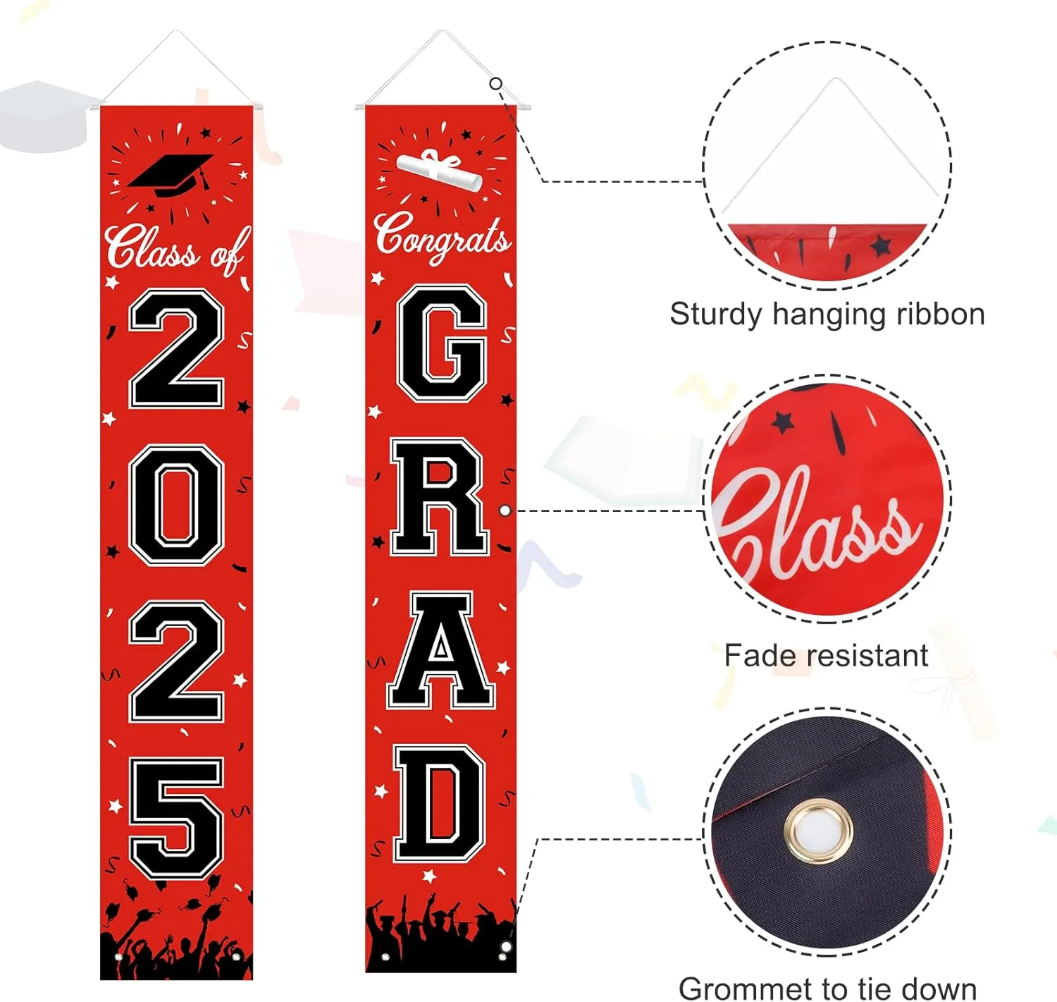 Graduation Decorations 2025, Graduation Banner Class of 2025, Hanging Congratulations/Congrats Grad Banner for Door and Porch, Party Decor - Red
