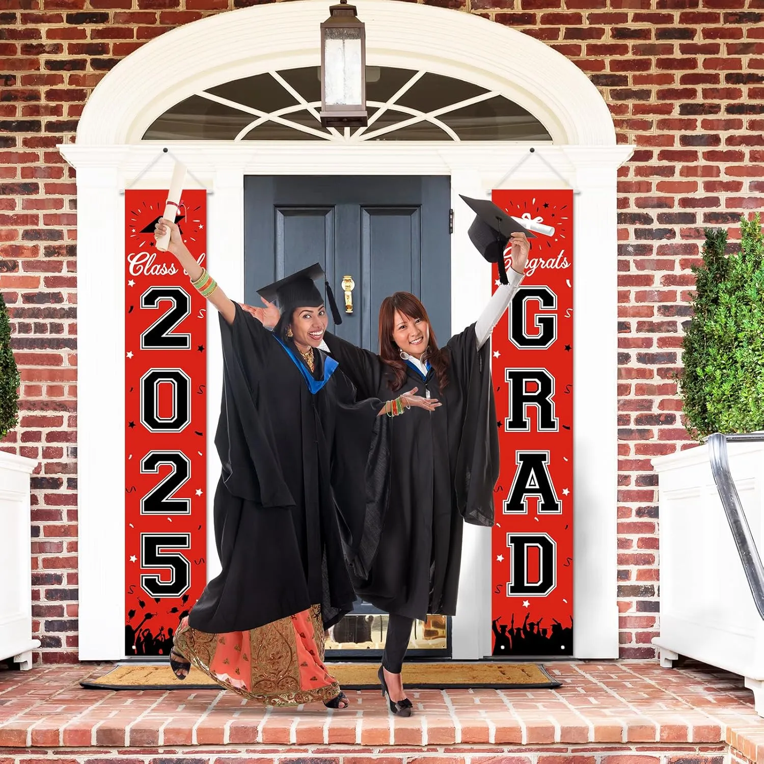 Graduation Decorations 2025, Graduation Banner Class of 2025, Hanging Congratulations/Congrats Grad Banner for Door and Porch, Party Decor - Red