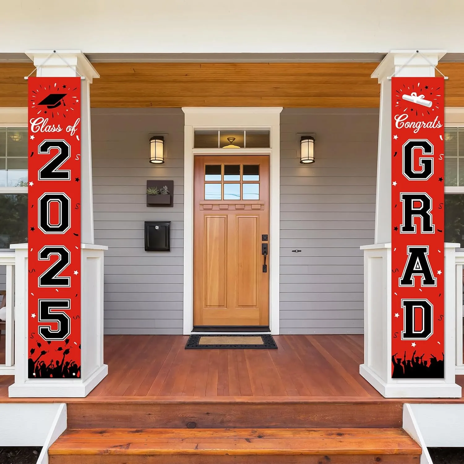 Graduation Decorations 2025, Graduation Banner Class of 2025, Hanging Congratulations/Congrats Grad Banner for Door and Porch, Party Decor - Red