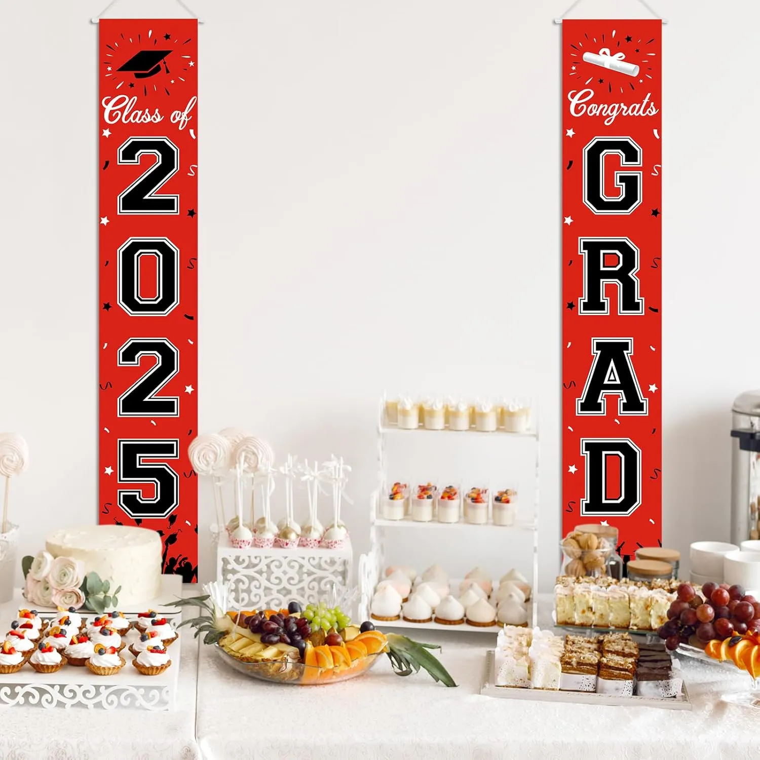Graduation Decorations 2025, Graduation Banner Class of 2025, Hanging Congratulations/Congrats Grad Banner for Door and Porch, Party Decor - Red
