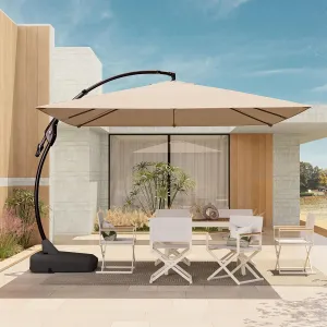 Grand patio 10x10 FT Patio Offset Umbrella Large Square Aluminum Cantilever Umbrella Base Included for Deck Porch (Champagne, 10x10 FT)