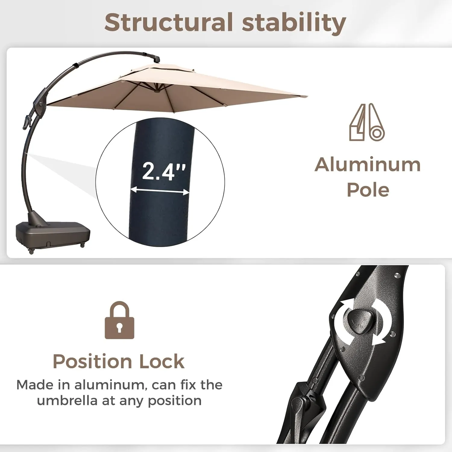 Grand patio 10x10 FT Patio Offset Umbrella Large Square Aluminum Cantilever Umbrella Base Included for Deck Porch (Champagne, 10x10 FT)