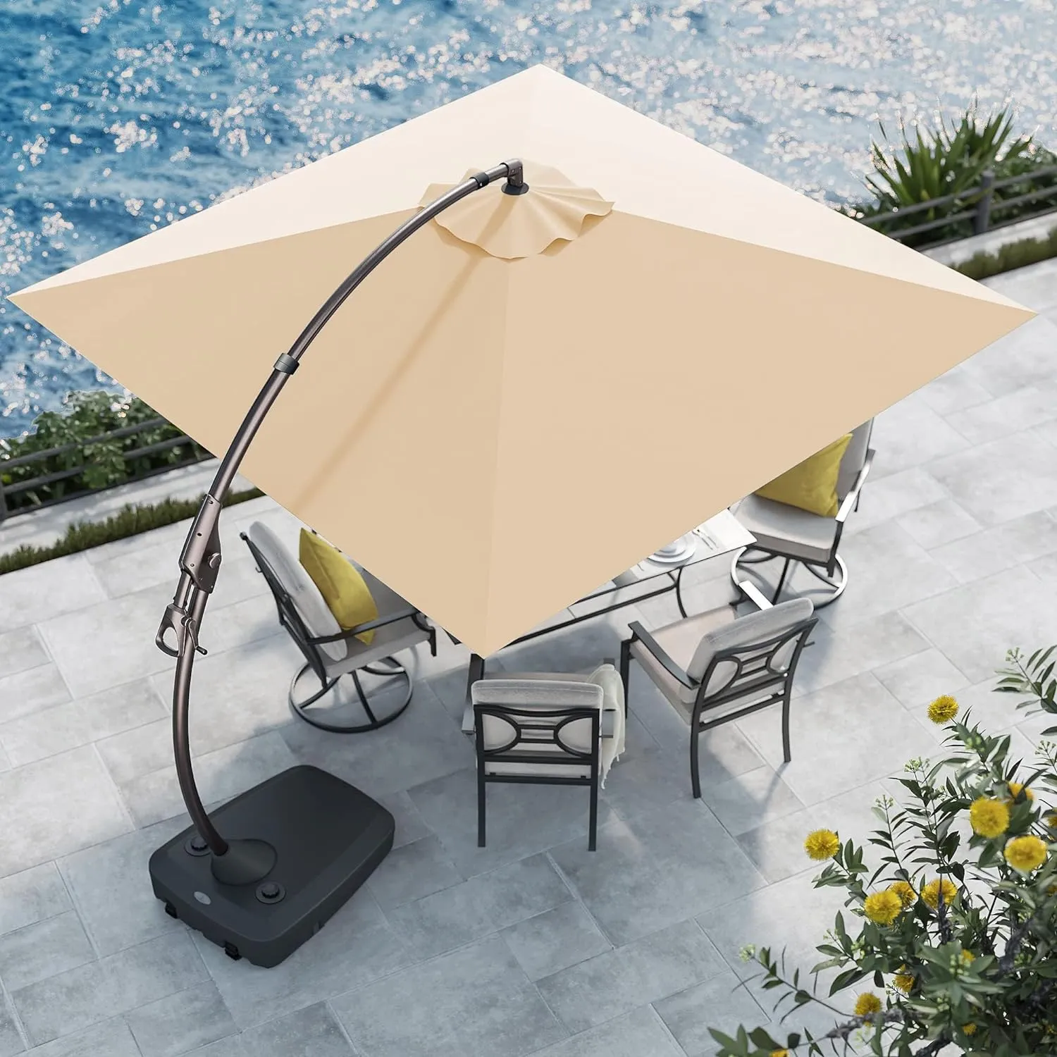 Grand patio 10x10 FT Patio Offset Umbrella Large Square Aluminum Cantilever Umbrella Base Included for Deck Porch (Champagne, 10x10 FT)