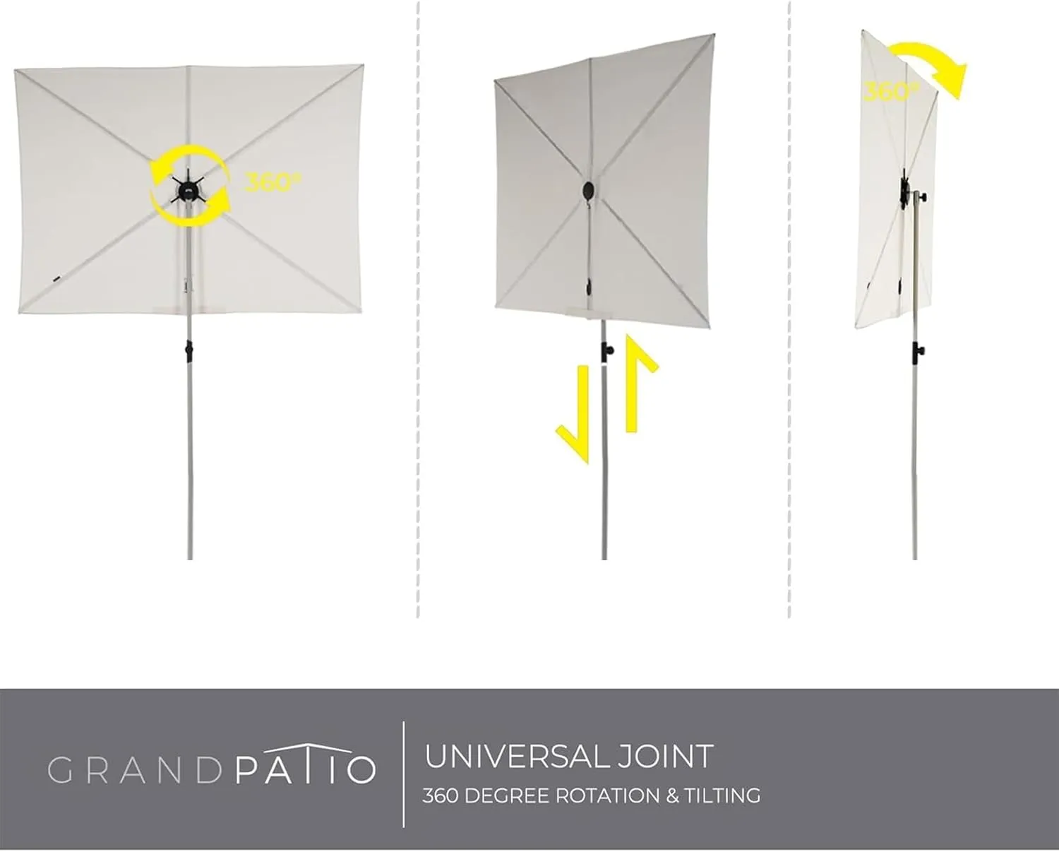Grand patio Balcony Umbrella, JENA 6x4 FT Outdoor Umbrella, Rectangular Flat Canopy Versatile Patio Shade with 360 Degree Roating Knob for Deck Apartment, Beige
