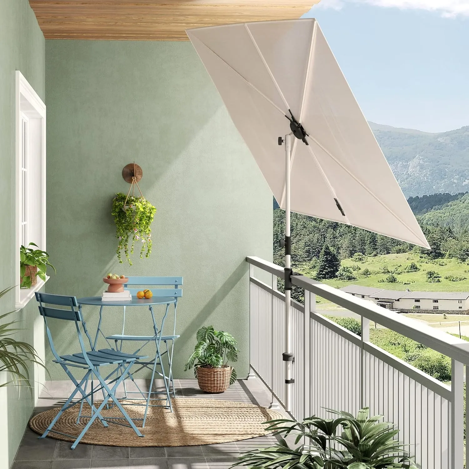 Grand patio Balcony Umbrella, JENA 6x4 FT Outdoor Umbrella, Rectangular Flat Canopy Versatile Patio Shade with 360 Degree Roating Knob for Deck Apartment, Beige