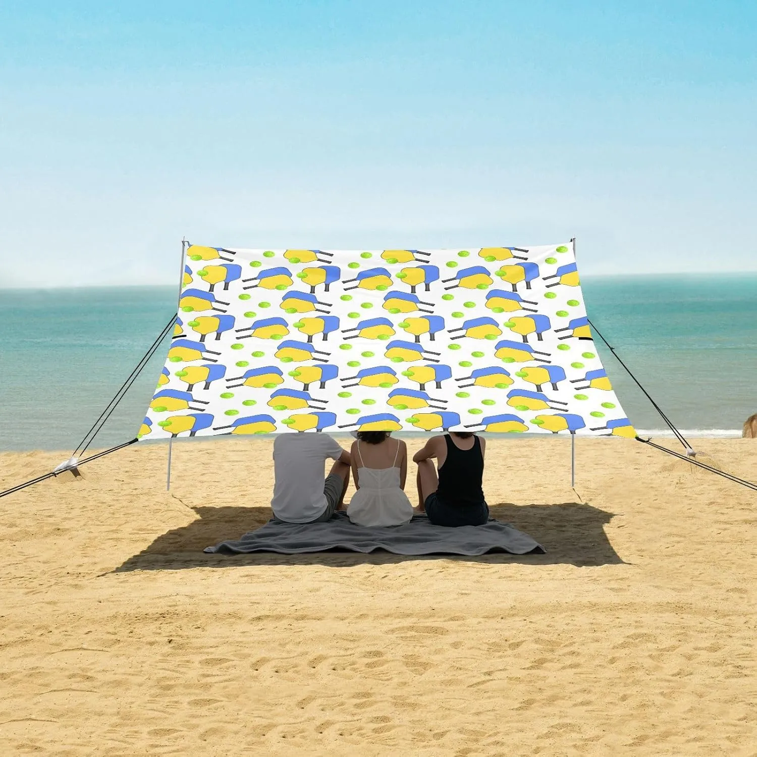 Green and Yellow Pickleball Beach Canopy Tent Anti-UV & Wind Resistant, Green Ball Camping Sun Shelter Easy Setup Portable,Outdoor Shade Tents with Sandbags,Sand Shovels,Ground Pegs & Stability