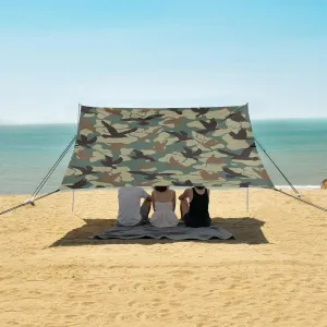 Green Forest Beach Canopy Tent Anti-UV & Wind Resistant, Birds Camping Sun Shelter Easy Setup Portable,Outdoor Shade Tents with Sandbags,Sand Shovels,Ground Pegs & Stability Poles