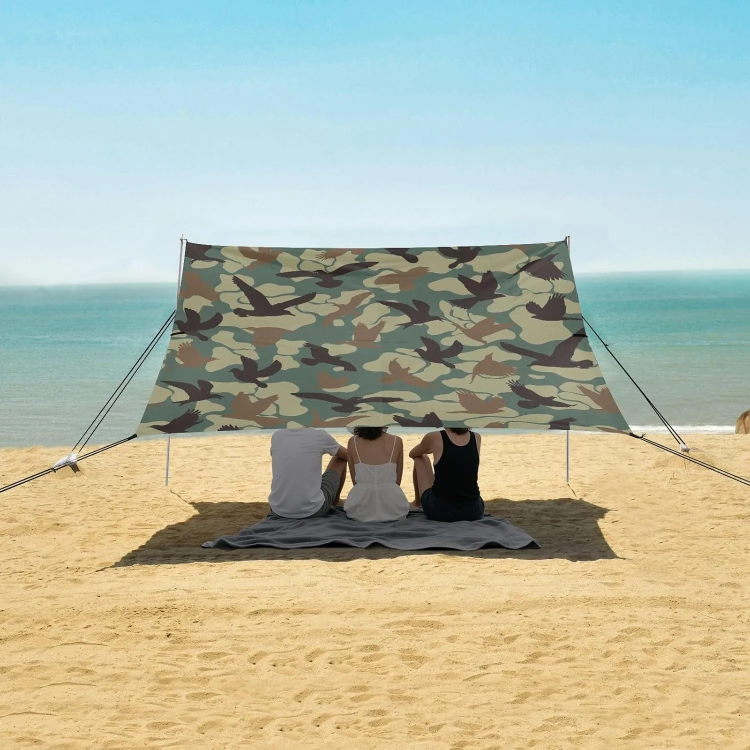 Green Forest Beach Canopy Tent Anti-UV & Wind Resistant, Birds Camping Sun Shelter Easy Setup Portable,Outdoor Shade Tents with Sandbags,Sand Shovels,Ground Pegs & Stability Poles