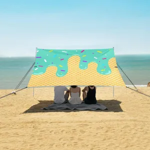 Green Ice Cream Beach Camping Tent Sun Shelter for Whole Family, Beach Shade Canopy with UPF50  UV Protection,Easy Set Up and Carry,Outdoor Shade for Trips, Fishing, Backyard Fun Picnics