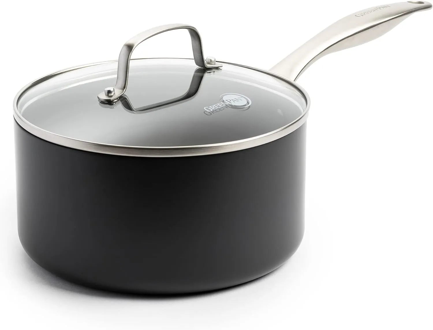 GreenPan Canterbury 3.25QT Saucepan Pot with Lid, Hard Anodized Healthy Ceramic Nonstick, PFAS & PFOA-Free, Stainless Steel Handle, Metal Utensil Safe, Dishwasher Safe, Oven Safe, Black