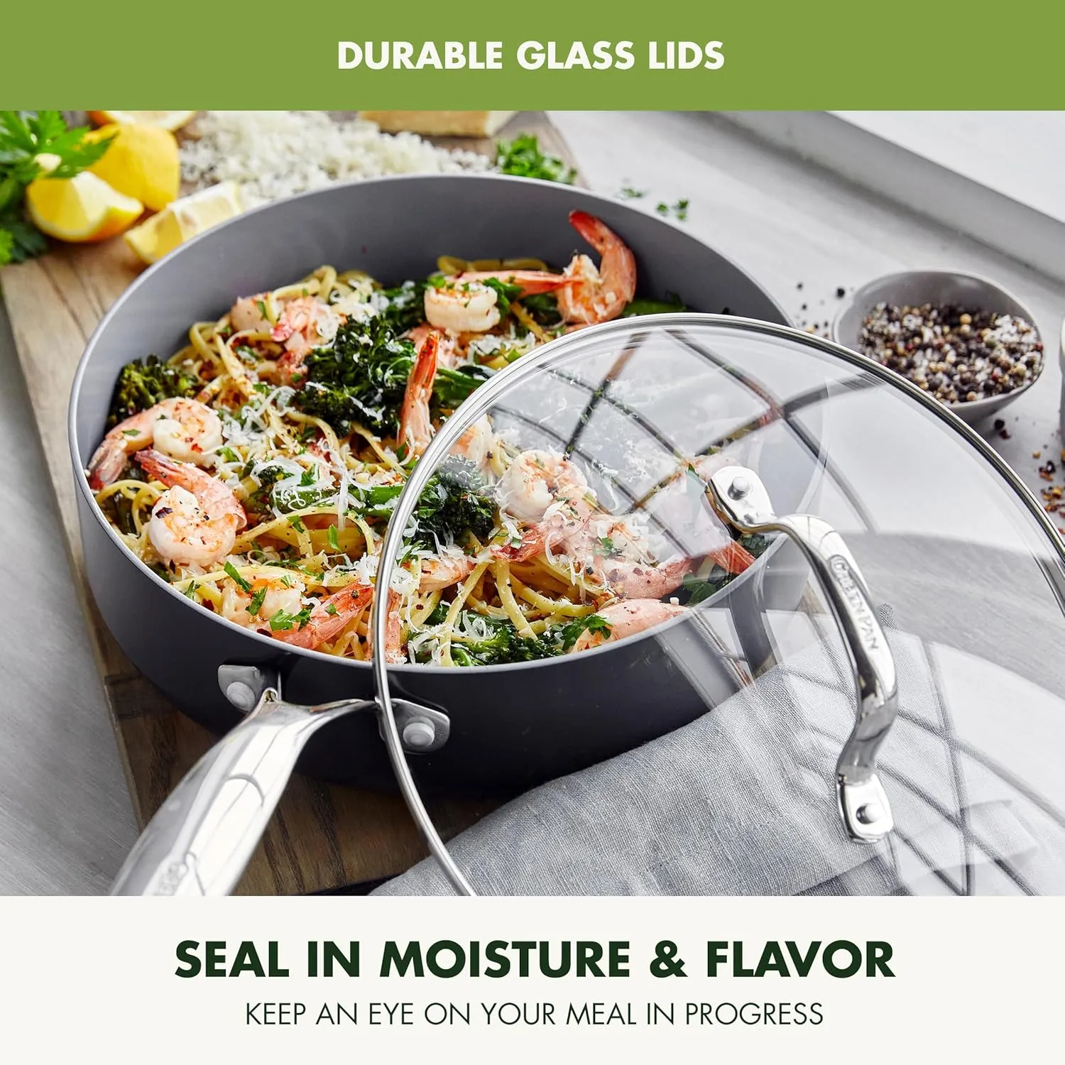 GreenPan Valencia Pro Hard Anodized Healthy Ceramic Nonstick 22 Piece Cookware Pots & Pans Set, Fry Grill, Griddle, Saute & Sauce Pans, Stockpot,Lids, PFAS-Free, Induction, Dishwasher & Oven Safe,Gray