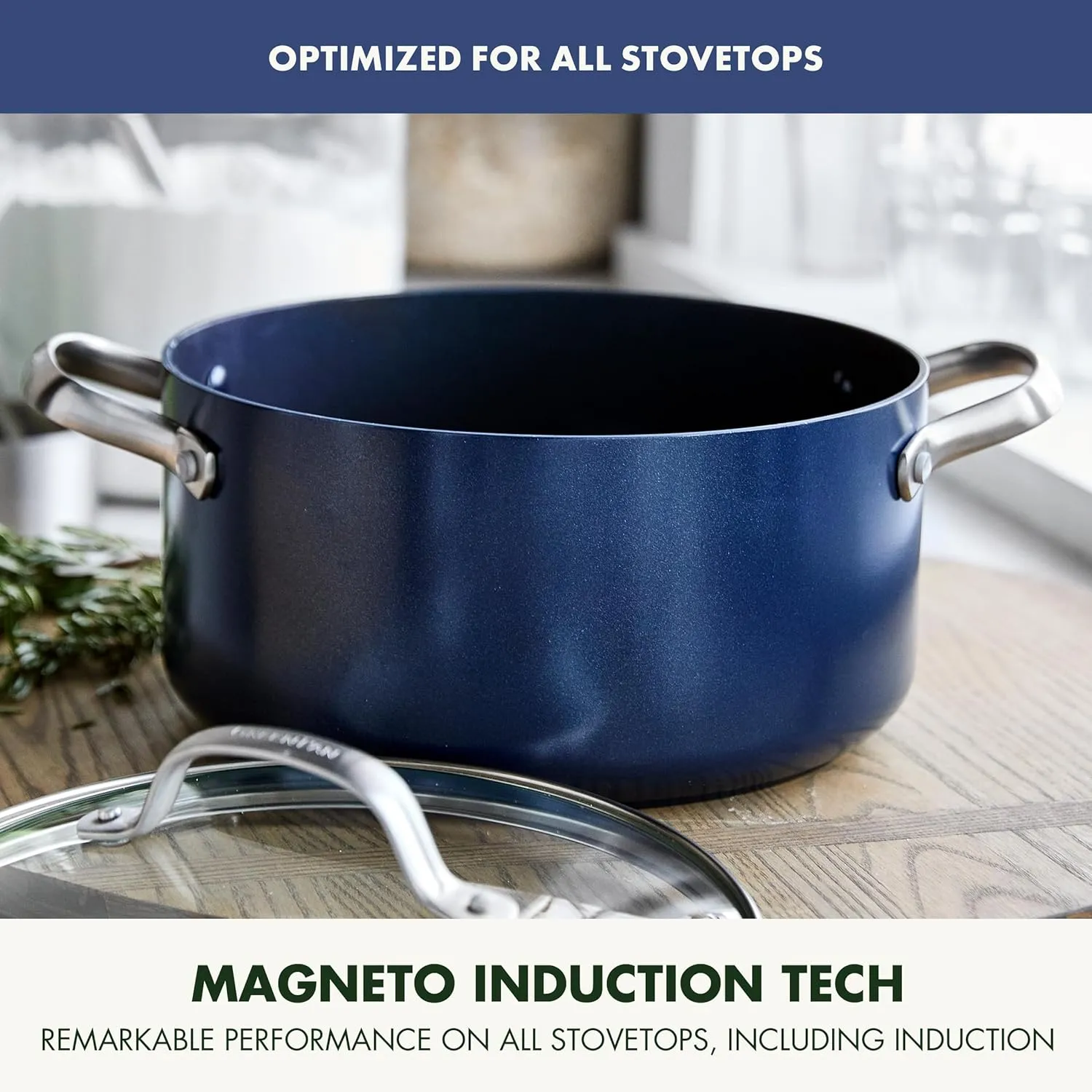 GreenPan Valencia Pro Hard Anodized Healthy Ceramic Nonstick 5.5QT Stock Pot with Lid, PFAS-Free, Induction, Dishwasher Safe, Oven Safe, Blue