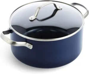 GreenPan Valencia Pro Hard Anodized Healthy Ceramic Nonstick 5.5QT Stock Pot with Lid, PFAS-Free, Induction, Dishwasher Safe, Oven Safe, Blue