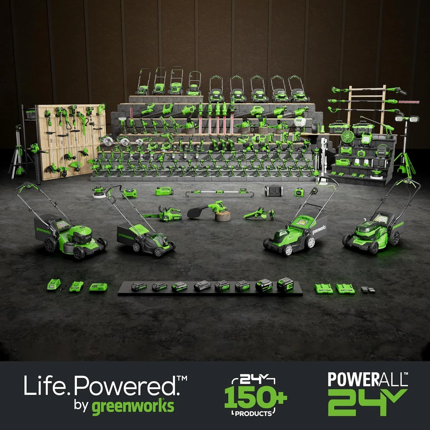 Greenworks 24V 2-in-1 Magnetic Work Light, 650 Lumens LED Spotlight and Project Light Tube, Pivoting Head, 3 Mode, SOS Function, with 2Ah Battery and Charger