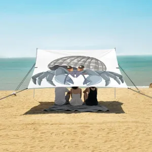 Grey Hermit Crab Cartoon Beach Canopy Tent Anti-UV & Wind Resistant, Camping Sun Shelter Easy Setup Portable,Outdoor Shade Tents with Sandbags,Sand Shovels,Ground Pegs & Stability Poles