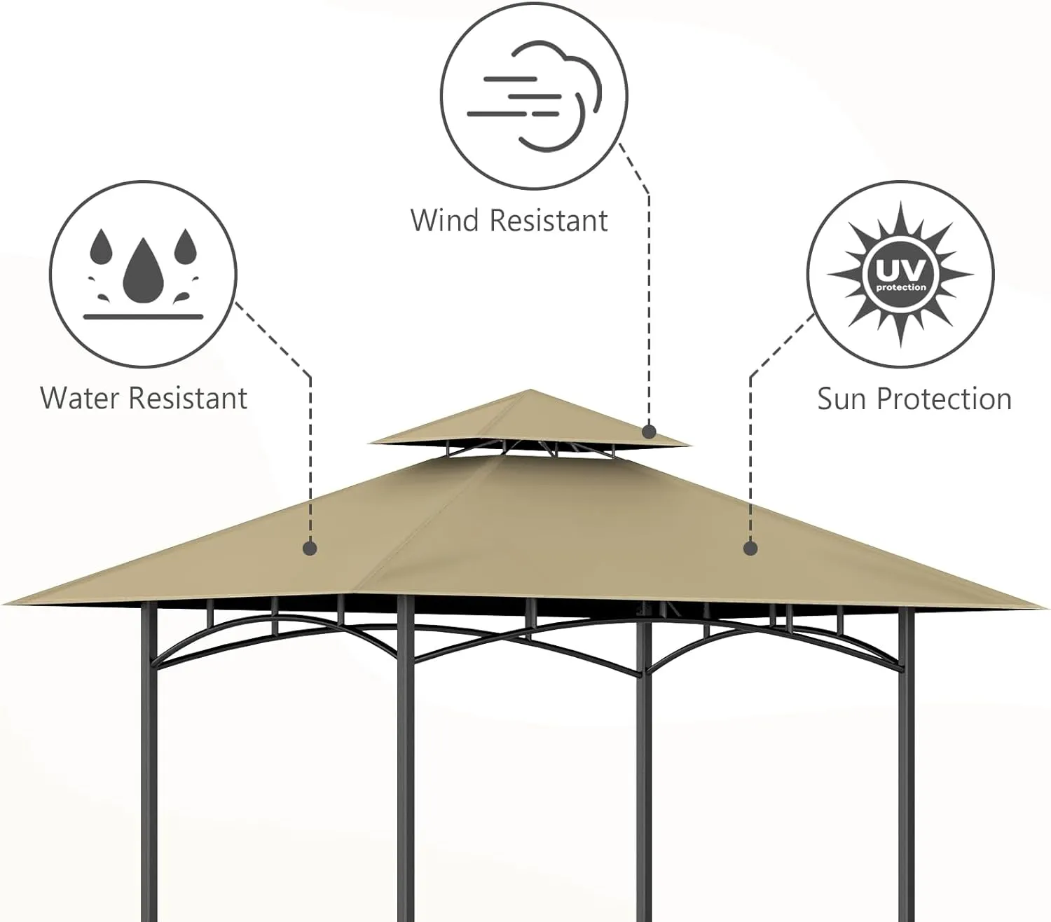Grill Gazebo Replacement Canopy Top, 5'x8' Top Double Tiered Replacement Canopy Roof, Grill Shelter Cover Roof Fit for Gazebo Model L-GG001PST-F (Khaki)