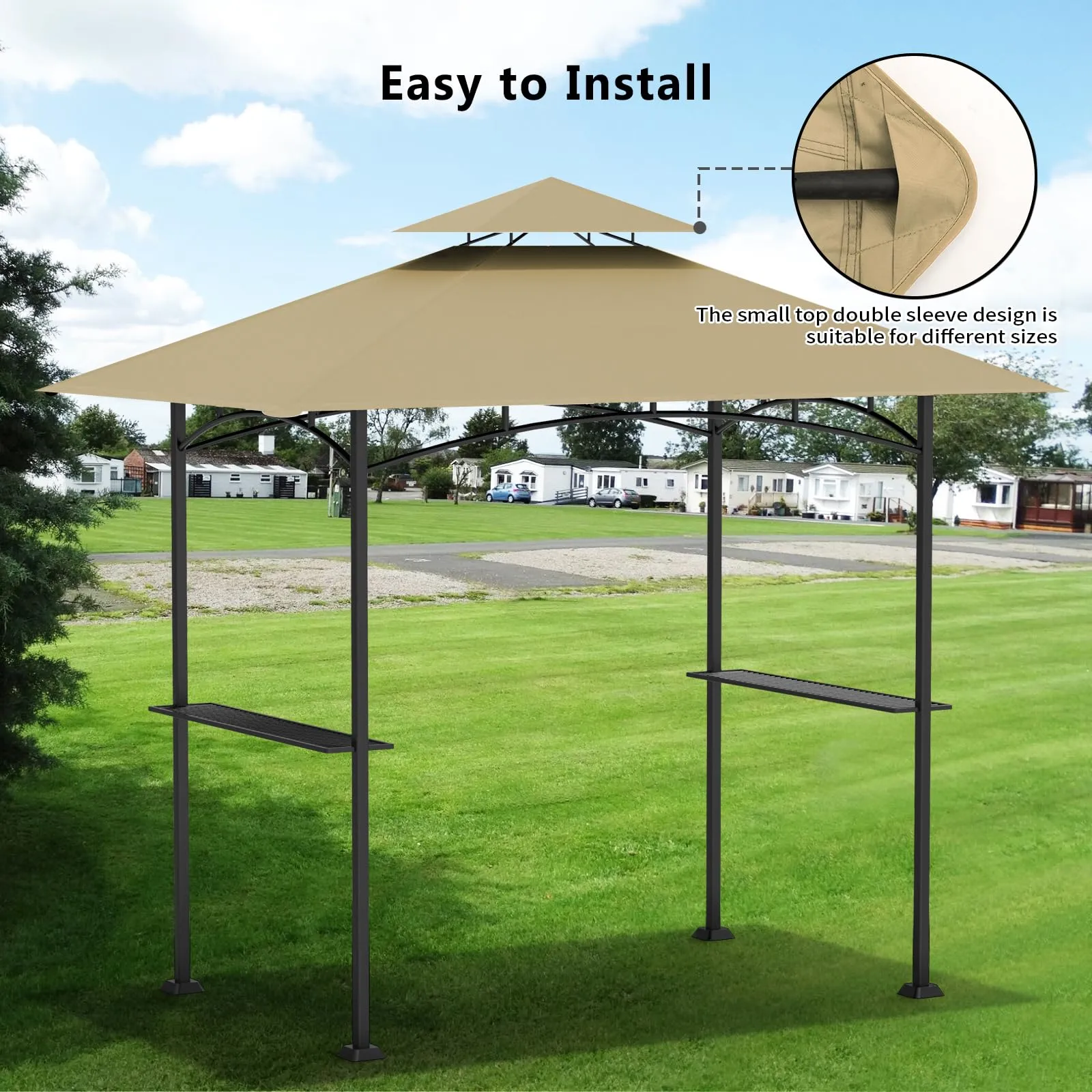 Grill Gazebo Replacement Canopy Top Only - 5' x 8' Outdoor BBQ Gazebo Canopy Roof, Waterproof Double Tiered Shelter Cover Fit for Model L-GG001PST-F (Khaki)