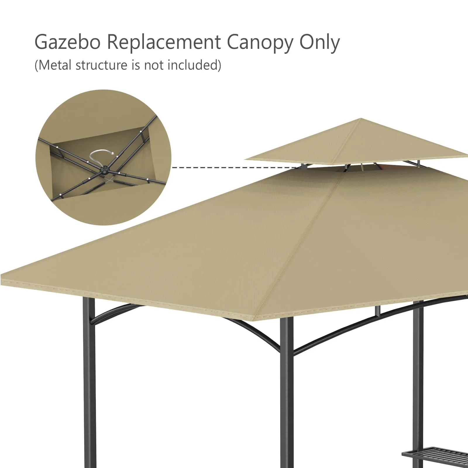Grill Gazebo Replacement Canopy Top Only - 5' x 8' Outdoor BBQ Gazebo Canopy Roof, Waterproof Double Tiered Shelter Cover Fit for Model L-GG001PST-F (Khaki)