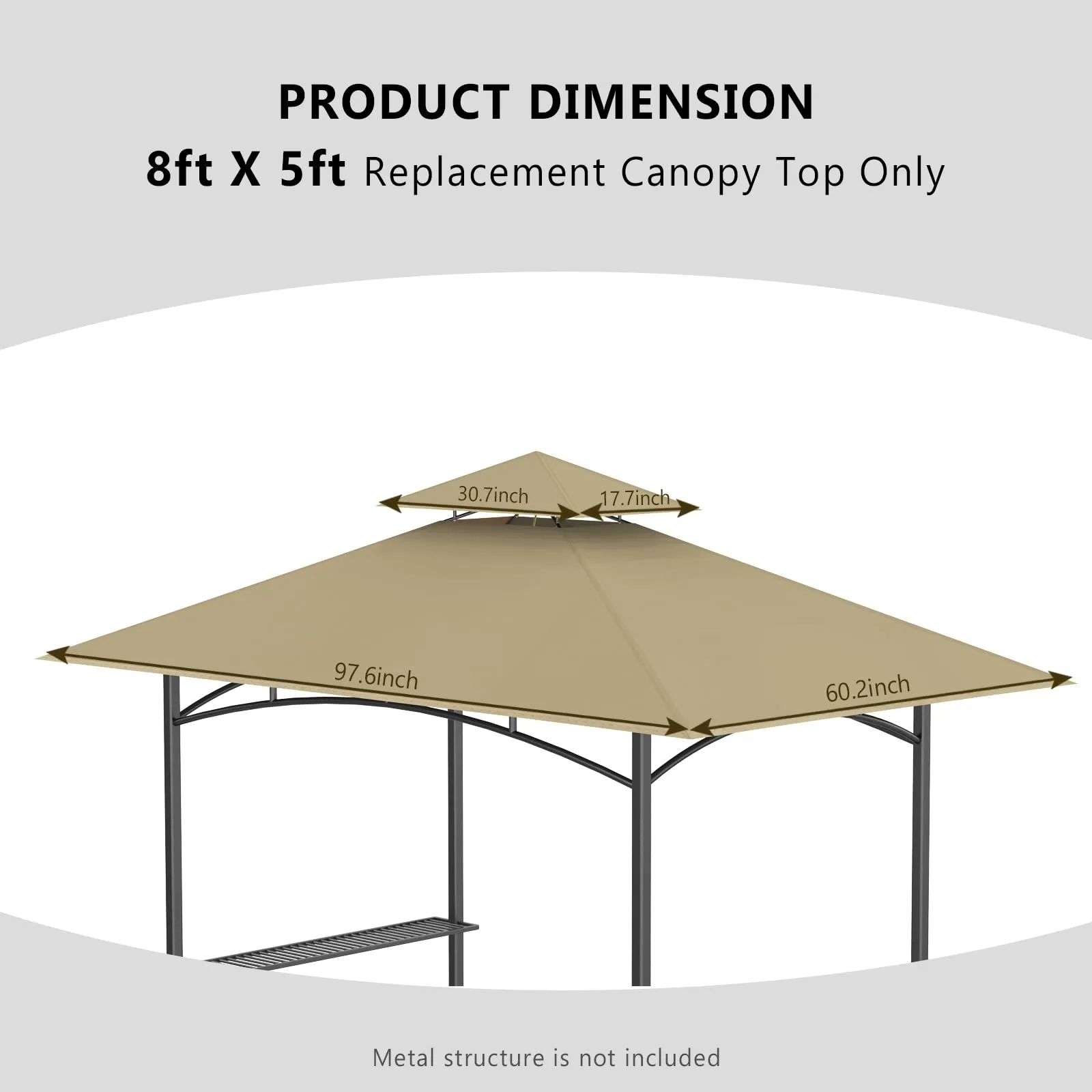 Grill Gazebo Replacement Canopy Top Only - 5' x 8' Outdoor BBQ Gazebo Canopy Roof, Waterproof Double Tiered Shelter Cover Fit for Model L-GG001PST-F (Khaki)