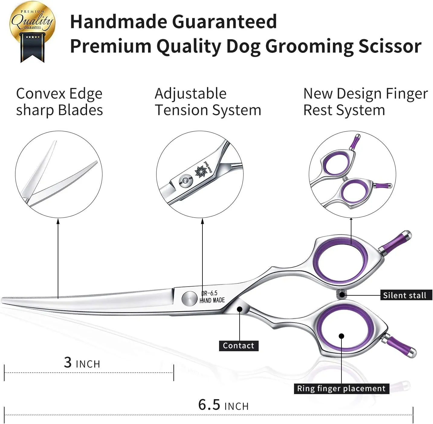 Grooming Pet Shear, 6.5 Inch Downword Curved Scissors, Curved Shears for Cat Shears and Small Dog Shears Or Any Breed Trimming Cuts, Design for Professional Pet Groomer