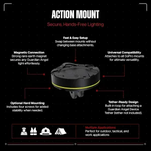 Guardian Angel Action Mount – Magnetic Light Mount, Compatible with Action Camera Accessories, Hands-Free Secure Attachment for Tactical, Outdoor, Work & Safety Applications