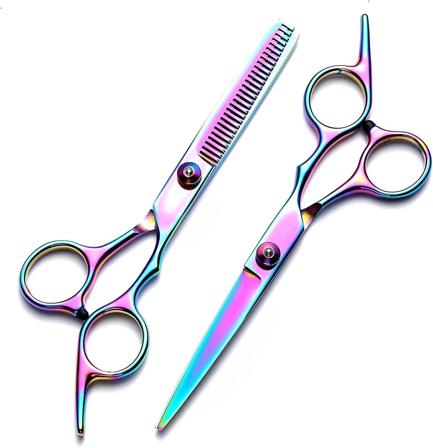 Hair Cutting Scissors Kit 11PCS, Hair Scissors Professional Haircut Scissors with Japanese Stainless Steel Hair Shears, Thinning Shears, Haircut Accessories in Leather Case for Salon/Home (Rainbow)