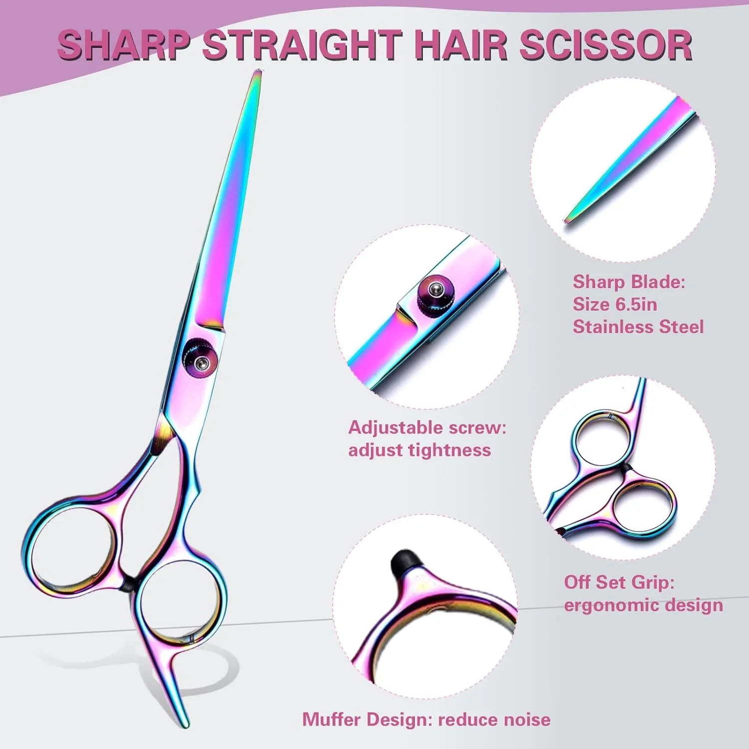 Hair Cutting Scissors Kit 11PCS, Hair Scissors Professional Haircut Scissors with Japanese Stainless Steel Hair Shears, Thinning Shears, Haircut Accessories in Leather Case for Salon/Home (Rainbow)
