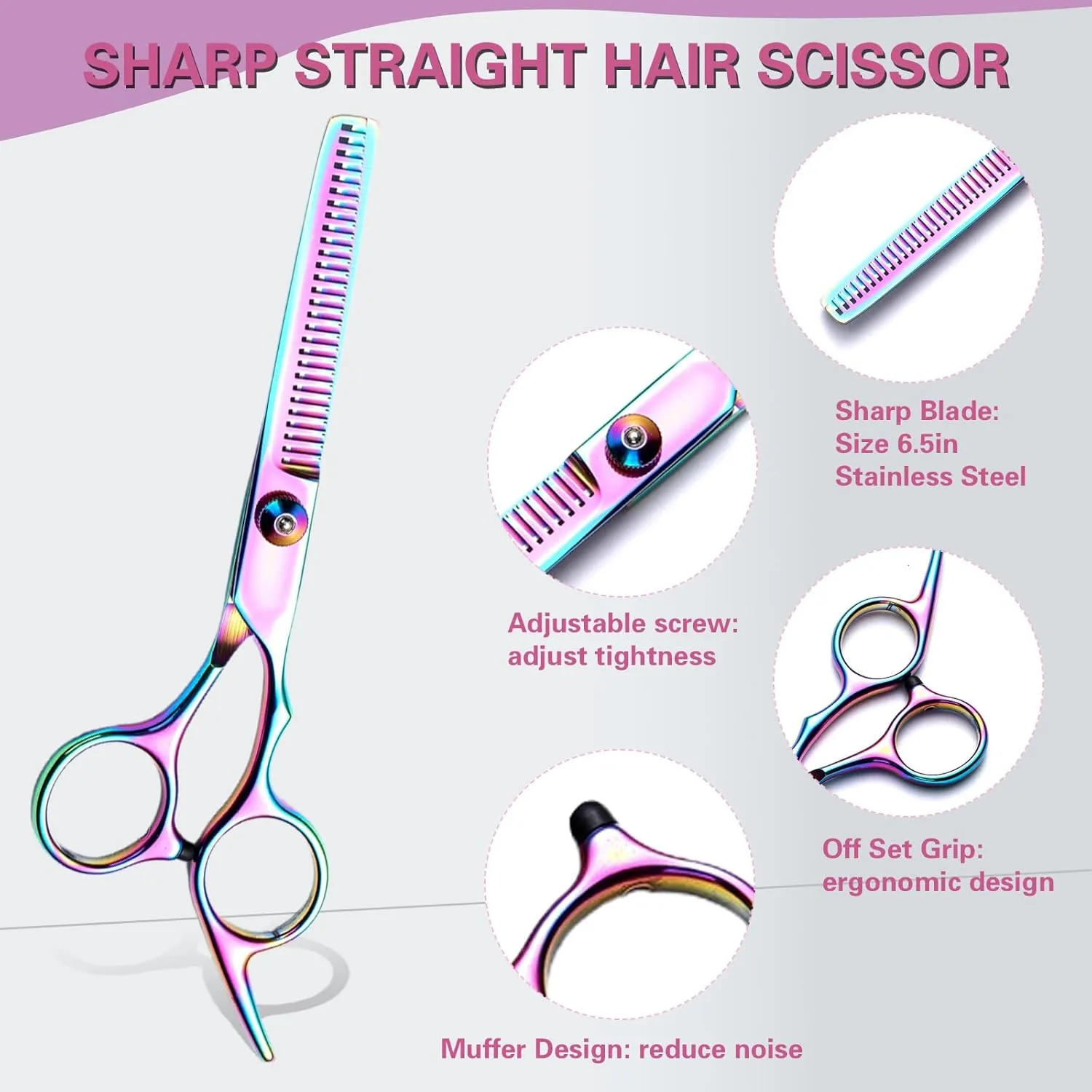 Hair Cutting Scissors Kit 11PCS, Hair Scissors Professional Haircut Scissors with Japanese Stainless Steel Hair Shears, Thinning Shears, Haircut Accessories in Leather Case for Salon/Home (Rainbow)